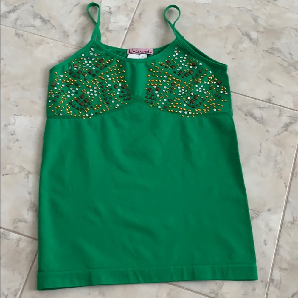 NEW SUPER SOFT Bacci Green Sequined Tank Top - Picture 2 of 5